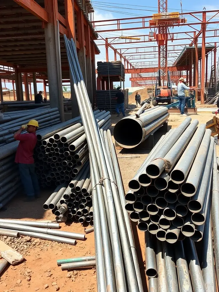 An image of steel tubing displayed in a construction site, demonstrating its versatility in construction, automotive, and manufacturing projects in Belize.